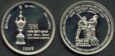 1999 Cricket World Cup, 1000 Rupee Silver Proof Coin - Sri Lanka Coins
