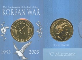 50th Anniversary of the Korean War: 1953 - 2003, 1 Dollar coin Mint Mark C - 