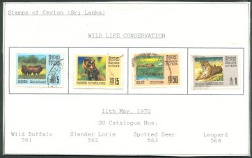 Set of 4 Sri Lanka Stamps - Wild life conservation - 1970