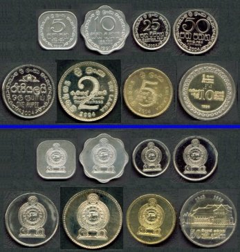 Complete set of 10 Sri Lanka circulation coins: 1978 to 2002