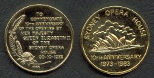 Sydney Opera House 10th Anniversary 1979 - 1983, 24 Carat Gold Plated Medal - Australia Coins